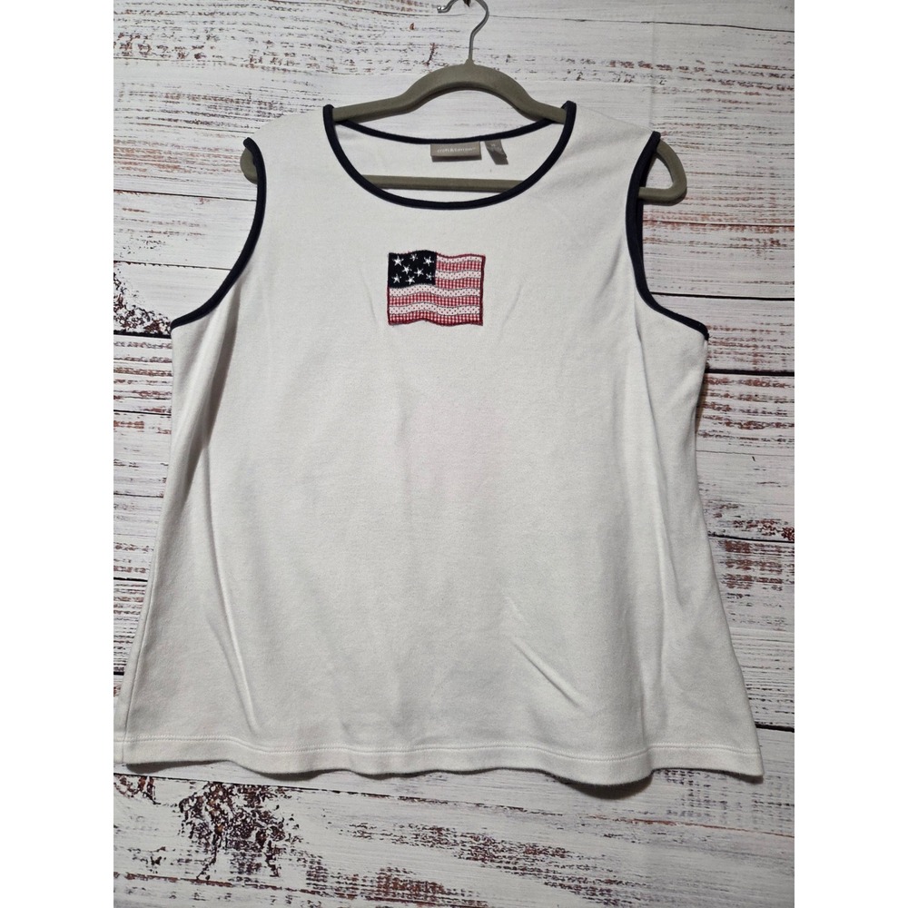 Croft & Barrow Womens XL White American Flag Sleeveless Top Cotton Patriotic